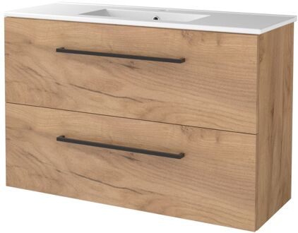 Boss & Wessing Badmeubelset BWS Salt 100x39cm Met Grepen 2 Lades Met Wastafel 1 Kraangat Whisky Oak Bruin