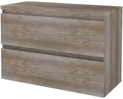 Boss & Wessing Badmeubelset BWS Salt 100x46cm Greeploos 2 Lades Met Afdekplaat Scotch Oak Bruin