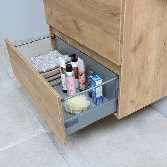 Boss & Wessing Badmeubelset BWS Salt 100x46cm Greeploos 2 Lades Met Afdekplaat Whisky Oak Bruin