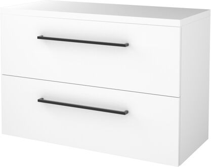 Boss & Wessing Badmeubelset BWS Salt 100x46cm Met Grepen 2 Lades Met Afdekplaat Ice White Wit