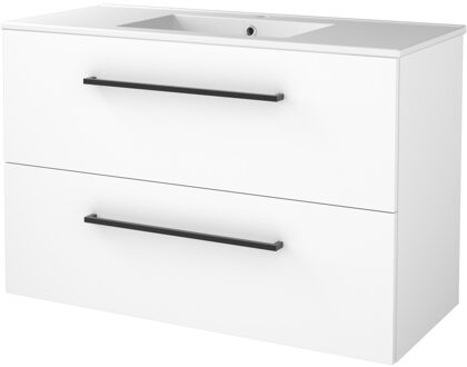 Boss & Wessing Badmeubelset BWS Salt 100x46cm Met Grepen 2 Lades Met Wastafel 1 Kraangat Ice White Wit