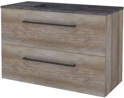 Boss & Wessing Badmeubelset BWS Salt 100x46cm Met Grepen 2 Lades Met Wastafel Hardsteen Scotch Oak Bruin