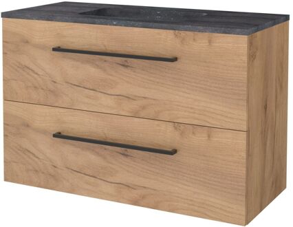 Boss & Wessing Badmeubelset BWS Salt 100x46cm Met Grepen 2 Lades Met Wastafel Hardsteen Whisky Oak Bruin