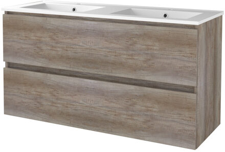 Boss & Wessing Badmeubelset BWS Salt 120x46cm Greeploos 2 Lades Met Wastafel Porselein 2 Kraangaten Scotch Oak Bruin