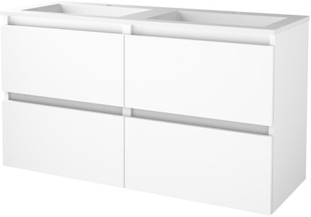 Boss & Wessing Badmeubelset BWS Salt 120x46cm Greeploos 4 Lades Met Wastafel Acryl 2 Kraangaten Ice White Wit