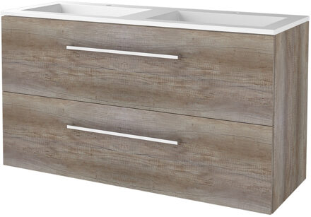 Boss & Wessing Badmeubelset BWS Salt 120x46cm Met Grepen 2 Lades Met Wastafel 2 Kraangaten Scotch Oak Bruin