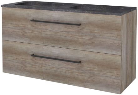 Boss & Wessing Badmeubelset BWS Salt 120x46cm Met Grepen 2 Lades Met Wastafel Hardsteen 2 Kraangaten Scotch Oak Bruin