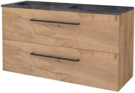 Boss & Wessing Badmeubelset BWS Salt 120x46cm Met Grepen 2 Lades Met Wastafel Hardsteen 2 Kraangaten Whisky Oak Bruin