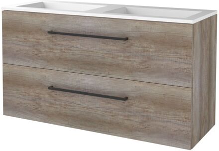 Boss & Wessing Badmeubelset BWS Salt 120x46cm Met Grepen 2 Lades Met Wastafel Scotch Oak Bruin