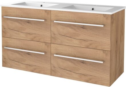 Boss & Wessing Badmeubelset BWS Salt 120x46cm Met Grepen 4 Lades Met Wastafel 2 Kraangaten Whisky Oak Bruin