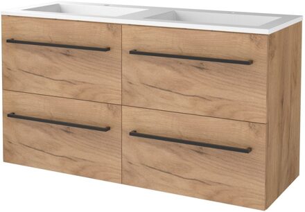 Boss & Wessing Badmeubelset BWS Salt 120x46cm Met Grepen 4 Lades Met Wastafel Acryl 2 Kraangaten Whisky Oak Bruin