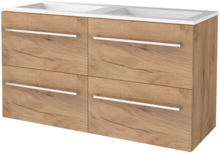 Boss & Wessing Badmeubelset BWS Salt 120x46cm Met Grepen 4 Lades Met Wastafel Acryl Whisky Oak Bruin