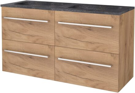Boss & Wessing Badmeubelset BWS Salt 120x46cm Met Grepen 4 Lades Met Wastafel Hardsteen 2 Kraangaten Whisky Oak Bruin