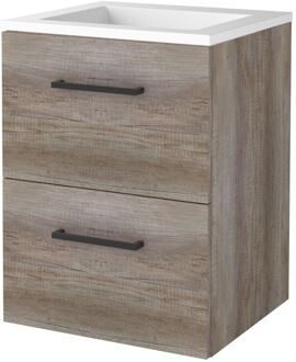 Boss & Wessing Badmeubelset BWS Salt 50x46cm Met Grepen 2 Lades Met Wastafel Acryl Scotch Oak Bruin