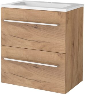 Boss & Wessing Badmeubelset BWS Salt 60x39cm Met Grepen 2 Lades Met Wastafel Acryl 1 Kraangat Whisky Oak Bruin