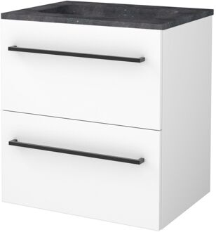 Boss & Wessing Badmeubelset BWS Salt 60x46cm Met Grepen 2 Lades Met Wastafel Hardsteen 1 Kraangat Ice White Wit