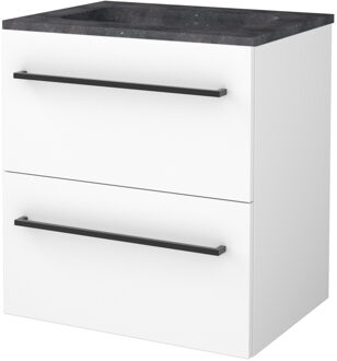 Boss & Wessing Badmeubelset BWS Salt 60x46cm Met Grepen 2 Lades Met Wastafel Hardsteen Ice White Wit