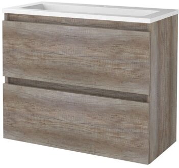 Boss & Wessing Badmeubelset BWS Salt 80x39cm Greeploos 2 Lades Met Wastafel Acryl 1 Kraangat Scotch Oak Bruin