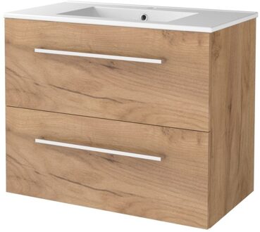 Boss & Wessing Badmeubelset BWS Salt 80x46cm Met Grepen 2 Lades Met Wastafel 1 Kraangat Whisky Oak Bruin