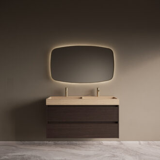 Boss & Wessing Badmeubelset Riga Travertin met Wastafel 120 cm Bruin Eiken