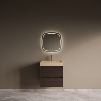 Boss & Wessing Badmeubelset Riga Travertin met Wastafel 60 cm Bruin Eiken