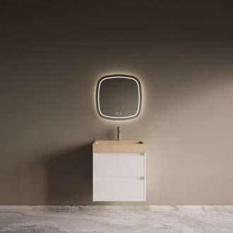 Boss & Wessing Badmeubelset Riga Travertin met Wastafel 60 cm Mat Wit