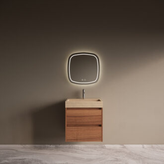 Boss & Wessing Badmeubelset Riga Travertin met Wastafel 60 cm Walnoot