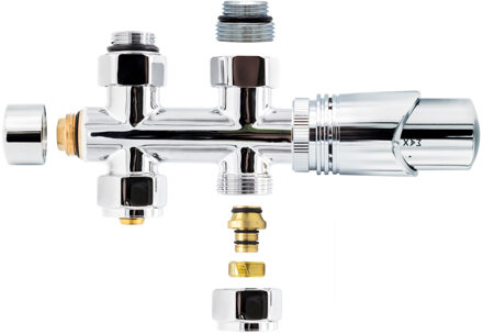 Boss & Wessing Bewonen Alento aansluitset 1/2" - 3/4" met thermostaatknop - recht - chroom