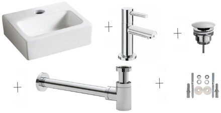 Boss & Wessing BWS Fontein One Pack Vierkant Wit Inclusief Toiletkraan Danu Chroom