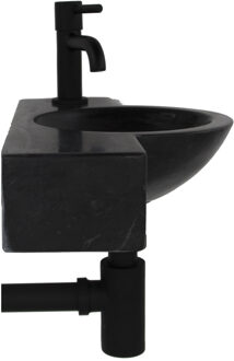Boss & Wessing BWS Fonteinset | Fynn | Natuursteen | met kraan en sifon | 40x23x8cm | Mat Zwart