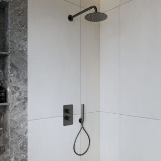 Boss & Wessing BWS Inbouw Regendouche | Colorato | 25cm Stortdouche met Handdouche | Muuruitloop | Gunmetal | SET