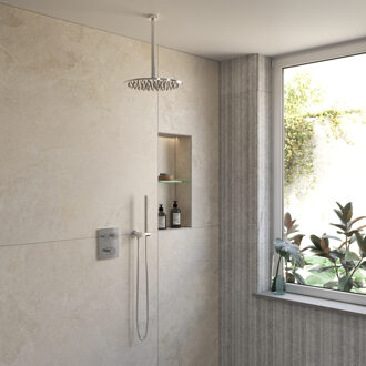 Boss & Wessing BWS Inbouw Regendouche | Sensa | Chroom | Plafonduitloop | 30cm Hoofddouche met Handdouche | Drukknoppen