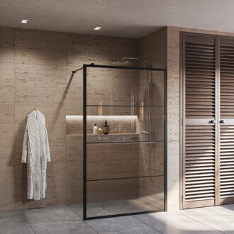 Boss & Wessing BWS Inloopdouche Frame 30x200 cm 8mm NANO Glas Mat Zwart Raster