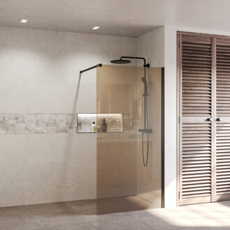 Boss & Wessing BWS Inloopdouche Pro Line Brons Glas 140x200 8mm Nano Coating Mat Zwart Profiel en Stang