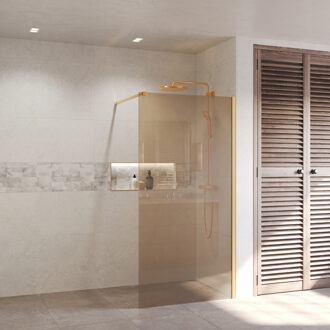 Boss & Wessing BWS Inloopdouche Pro Line Brons Glas 60x200 8mm Nano Coating Goud Profiel en Stang