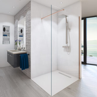 Boss & Wessing BWS Inloopdouche Pro Line Helder Glas 140x200 Geborsteld Brons Koper Profiel en Stang