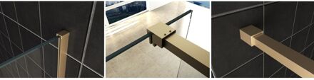 Boss & Wessing BWS Inloopdouche Pro Line Rookglas 80x200 Nano Coating Geborsteld Messing Goud Profiel en Stang Geborsteld Messing Goud Profiel/beslag