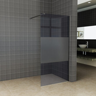 Boss & Wessing BWS Inloopdouche Pro Line Rookglas met Middenband 8mm Nano Coating Mat Zwart Profiel en Stang (ALLE MATEN) Mat Zwart Profiel/Beslag