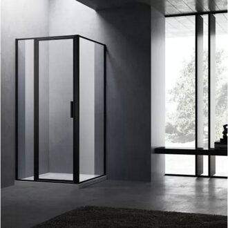 Boss & Wessing BWS Nisdeur Recta Met Vast Paneel 90x200 cm 8 mm NANO Glas Black Brushed Profiel OP=OP Boss & Wessing