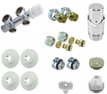 Boss & Wessing BWS Onderblok Radiatoraansluitset 16x2,0 +15 Knel Recht Midden Aansluiting