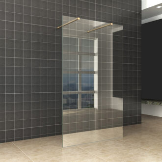 Boss & Wessing BWS Vrijstaande Inloopdouche Pro Line Helder Glas met Twee Stabilisatiestangen Messing Goud (13 varianten)