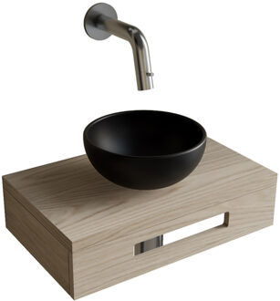 Boss & Wessing Complete Fonteinset BWS Hold Met Handoekhouder Waskom Mat Zwart En fonteinkraan Chroom