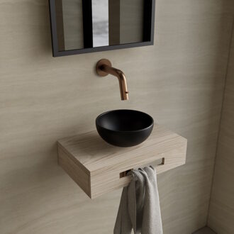 Boss & Wessing Complete Fonteinset BWS Hold Met Handoekhouder Waskom Mat Zwart En fonteinkraan Koper Boss & Wessing