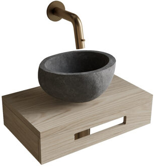 Boss & Wessing Complete Fonteinset BWS Hold Met Handoekhouder Waskom Natuursteen Grijs En Fonteinkraan Goud