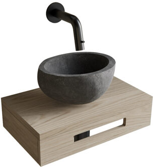 Boss & Wessing Complete Fonteinset BWS Hold Met Handoekhouder Waskom Natuursteen Grijs En Fonteinkraan Gunmetal