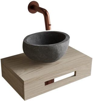 Boss & Wessing Complete Fonteinset BWS Hold Met Handoekhouder Waskom Natuursteen Grijs En Fonteinkraan Koper