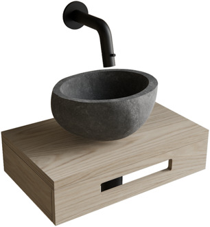 Boss & Wessing Complete Fonteinset BWS Hold Met Handoekhouder Waskom Natuursteen Grijs En Fonteinkraan Mat Zwart