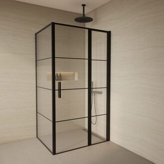 Boss & Wessing Douchecabine BWS Creton 80x120x200cm Draaideur incl Zijwand 8 mm Glas Mat Zwart Raster