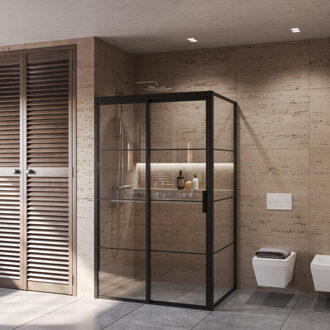 Boss & Wessing Douchecabine BWS Frame met Schuifdeur en Vaste Wand Links Helder Glas 100x200 cm Mat Zwart