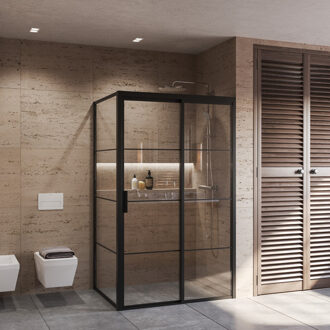 Boss & Wessing Douchecabine BWS Frame met Schuifdeur en Vaste Wand Rechts Helder Glas Mat Zwart (Alle Maten)